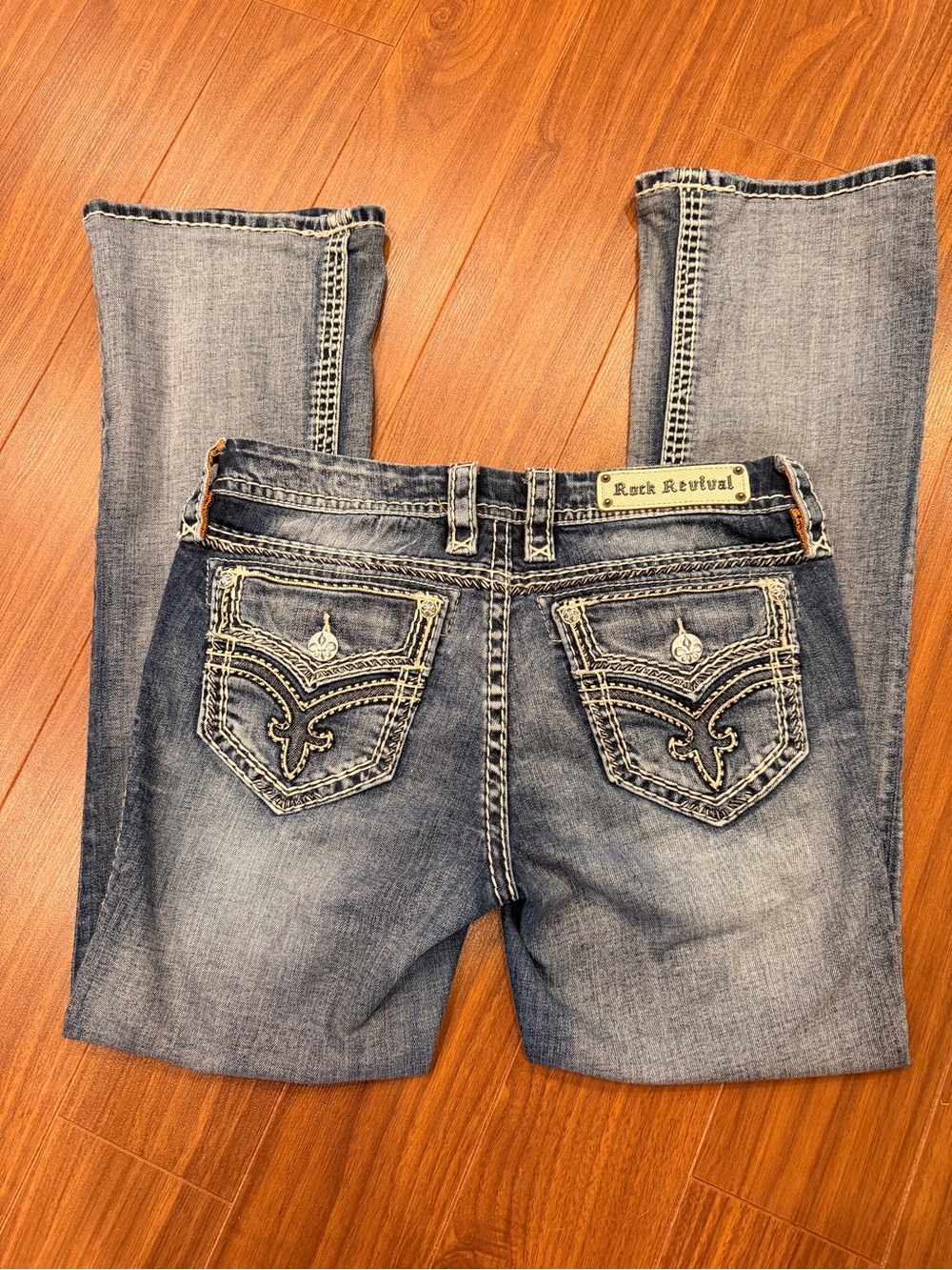 Rock Revival Women's Light Blue Boot Cut Jeans with Embroidered Pockets